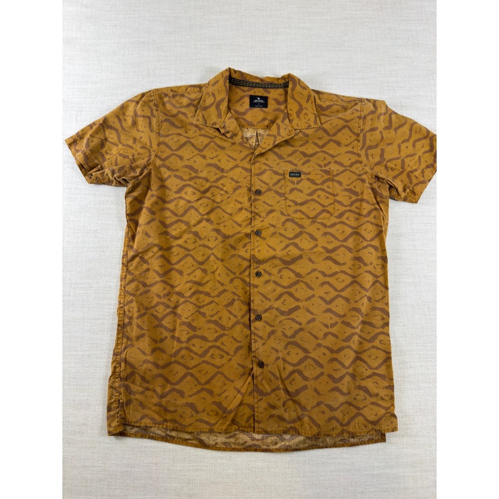 Rip Curl Mens Mustard Yellow Abstract Wave Print Short Sleeve Button Up Shirt M